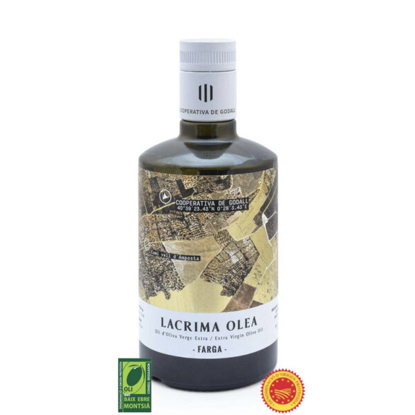Botella aceite variedad farga denominación de origen 250ml de aceite de lacrima olea