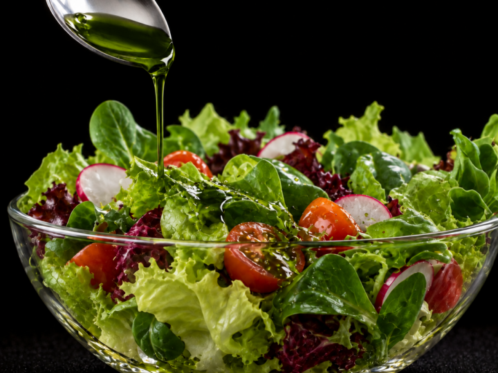 Fresh salad with green early-harvest olive oil